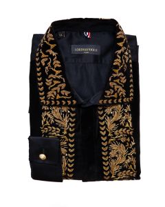 Slim fit black shirt with a black velvet bib LORDS & FOOLS