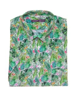 CAMASA CU MANECA SCURTA SEMI-CAMBRATA IMPRIMATA IN STIL JUNGLA 