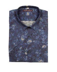 CAMASA CAMBRATA, CU MANECA SCURTA, PRINT ALBASTRU