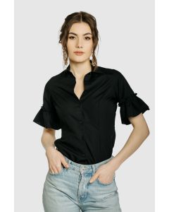 BLUZA OFFICE NEAGRA CU MANECI SCURTE VOLANE