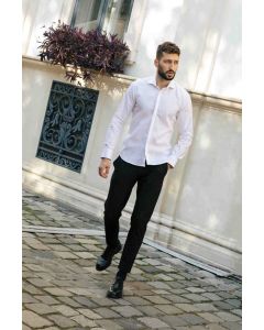 SLIM FITTED WHITE SHIRT WITH LONG SLEEVES AND HIDDEN BUTTON PLACKET
