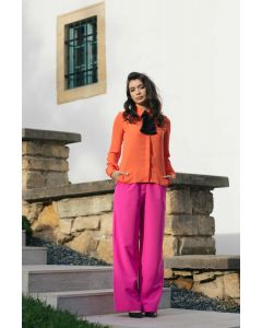 BLUZA DIN VOAL ORANGE CU JABOU NEGRU