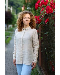 BEIGE LINEN BLOUSE WITH CUT EMBROIDERY IN THE BACK 