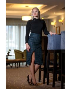 BLUE AND GREEN CHECKED PENCIL SKIRT