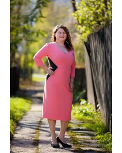 V NECK PINK DRESS WITH DARK GREY CONTRAST FABRIC