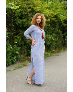 MAXI DRESS, STRIPED WITH 3/4 SLEEVES AND RED TASSELS
