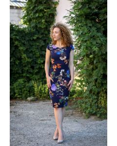 FITTED OFFICE DRESS WITH FLORAL MOTIFS PRINT