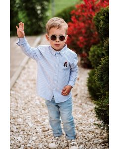 WHITE AND BLUE STRIPED SHIRT WITH A ”PUPPY” EMBROIDERY FOR CHILDREN