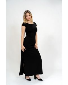 BLACK LONG FITTED JERSEY DRESS 