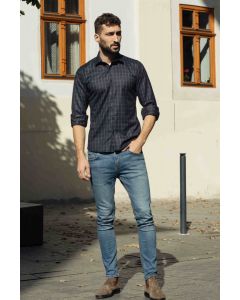 BLACK, SLIM FITTED, CHECKED WOOL SHIRT