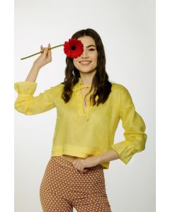  SUNNY YELLOW LINEN BLOUSE WITH LONG SLLEVES
