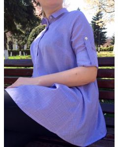 PURPLE AND WHITE CHECKED MATERNITY BLOUSE WITH SLEEVE BELTS