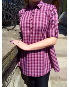 CHECKED PINK AND BURGUNDY MATERNITY WEAR BLOUSE WITH SLEEVE BELTS