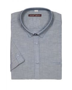 BLUE LINEN SLIM FIT SHIRT WITH SHORT SLEEVES