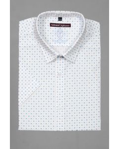 SLIM FITTED WHITE AND BLUE PRINTED SHIRT, WITH SHORT SLEEVES