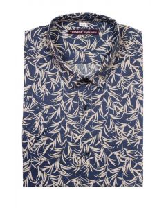 DARK BLUE AND BEIGE JUNGLE PRINTED SHIRT, WITH SHORT SLEEVES