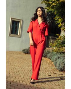 RED JUMPSUIT WITH SHOLDER CUTOUTS 