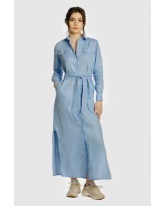 LONG, LIGHT BLUE LINEN DRESS WITH LONG SLEEVES