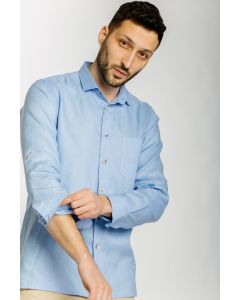 SLIM FITTED BLUE SHIRT WITH LONG SLEEVES AND SLEEVE BELT