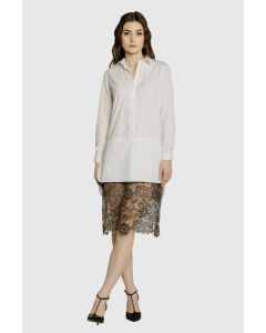 WHITE SHIRT-TYPE DRESS WITH BLACK LACE SKIRT