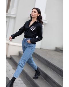 BLUZA NEAGRA CU BODY SI GARNITURA CU BULINE LA BUZUNAR SI GULER