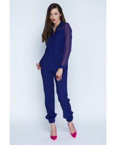 NAVY JUMPSUIT WITH TRANSPARENT SLEEVES