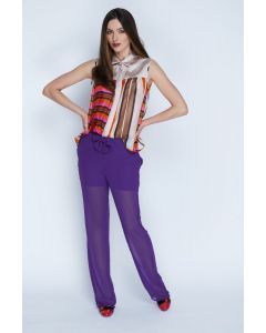 STRIPED VEIL SLEEVELESS BLOUSE