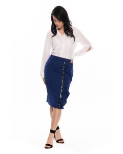 DARK BLUE, PENCIL SKIRT, WITH WRINKLED RUFFLE AND SEQUINS