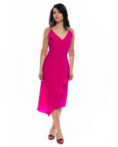 FUCHSIA DRESS WITH TRANSPARENT SLEEVES WITH SEQUINS