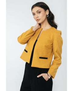 MUSTARD YELLOW, COLLARLESS OPEN JACKET