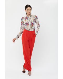 JUMPSUIT WITH FLORAL PRINTED TOP AND CORAL PANTS