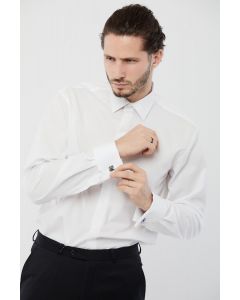 PREMIUM COTTON, WHITE, REGULAR FIT SHIRT WITH DOUBLE CUFFS