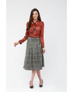 A-LINE MIDI SKIRT IN A CHECK FABRIC WITH BLACK SEQUINS