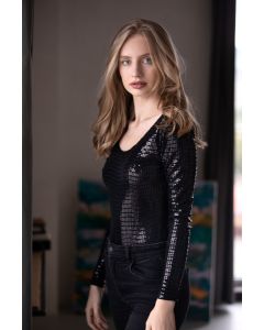 LONG-SLEEVED, BLACK BODY BLOUSE WITH SEQUINS
