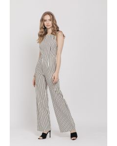 ECRU AND BLACK STRIPED JUMPSUIT