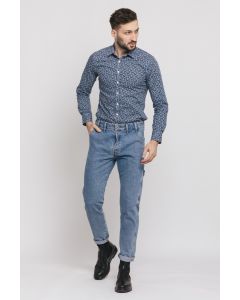 SLIM FITTED, PRINTED SHIRT WITH SPREAD COLLAR 