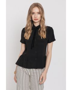 BLACK SILK BLOUSE WITH SHORT SLEEVES