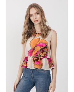 BLUZA  CU IMPRIMEU FLORAL, CU PEPLUM