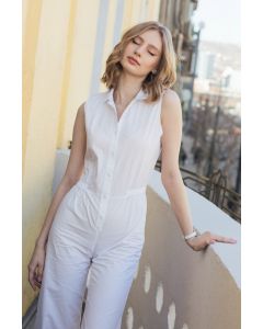 WHITE JUMPSUIT, COTTON AND LINEN FABRIC