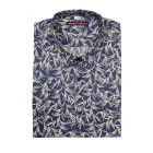 DARK BLUE AND BEIGE JUNGLE PRINTED SHIRT, WITH SHORT SLEEVES