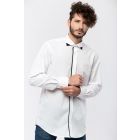 WHITE SHIRT WITH BLACK CONTRAST FABRIC ON THE COLLAR AND BUTTON PLACKET