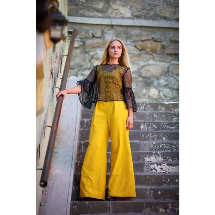 Yellow silk jumpsuit sales