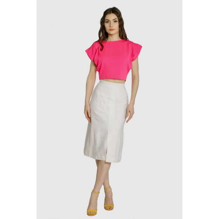 White linen knee length skirt hotsell