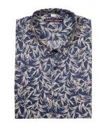 DARK BLUE AND BEIGE JUNGLE PRINTED SHIRT, WITH SHORT SLEEVES