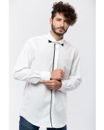 WHITE SHIRT WITH BLACK CONTRAST FABRIC ON THE COLLAR AND BUTTON PLACKET, MONTH JANUARY
